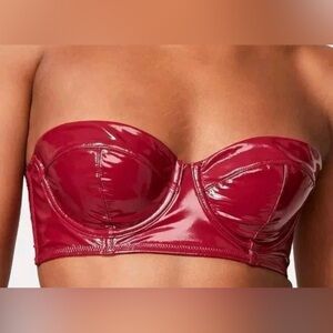 Victoria's Secret Very Sexy Faux Leather Strapless Bra Red w/Straps 32DD Lace